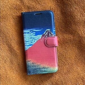 Wallet Phone Case with Red and Blue Mount Fuji Design